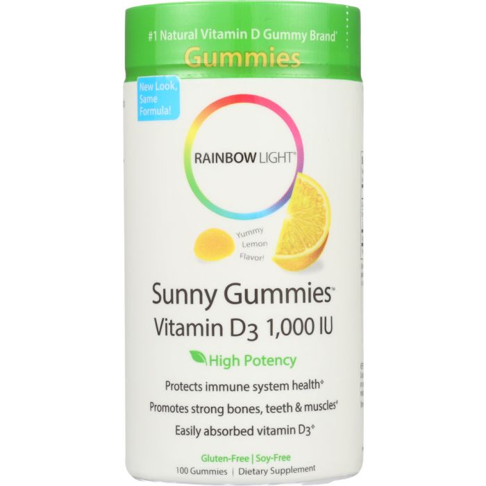 RAINBOW LIGHT: Sunny Gummies Vitamin D3 Yummy Lemon Flavor 1,000 IU, 100 Gummies