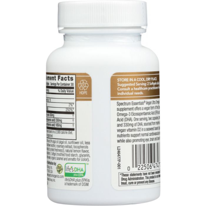 SPECTRUM ESSENTIAL: Vegan Ultra Omega-3 Epa + Dha with Vitamin D, 60 Sg