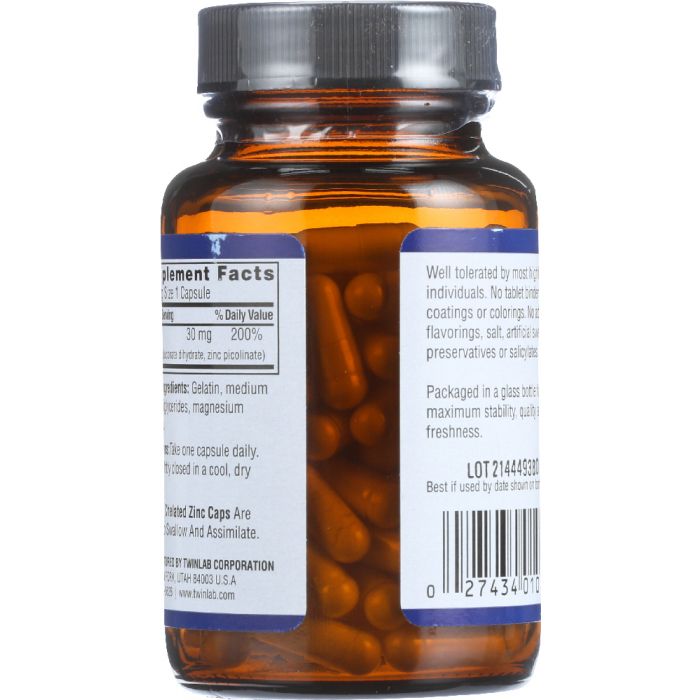 TWINLAB: Zinc Caps 30 mg, 100 capules