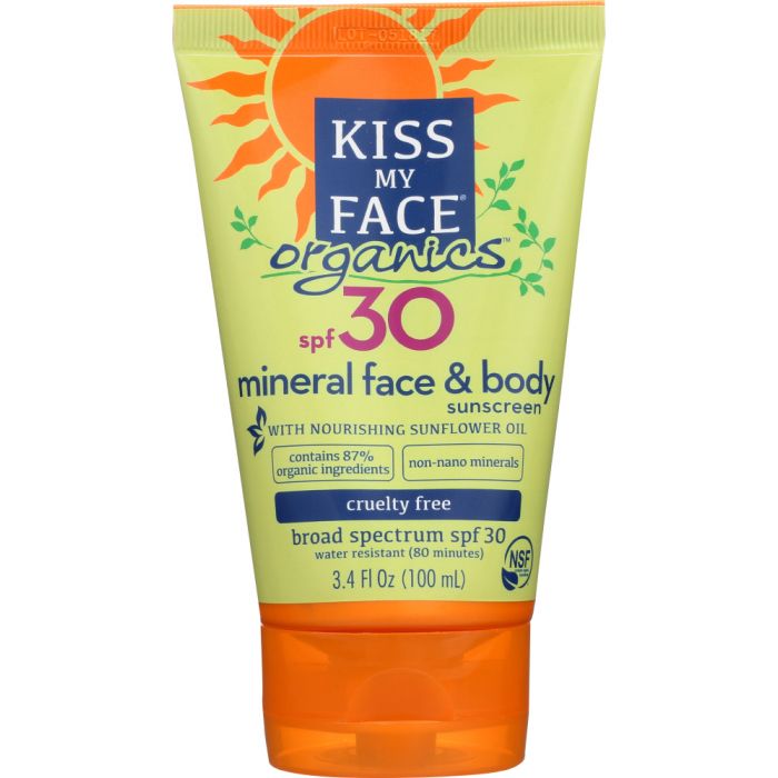 KISS MY FACE: Body & Face Mineral SPF 30 Natural Organic Sunscreen, 3.4 oz