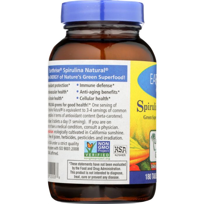 EARTHRISE: Spirulina Natural Green Super Food For Longevity 500 mg., 180 Tablets