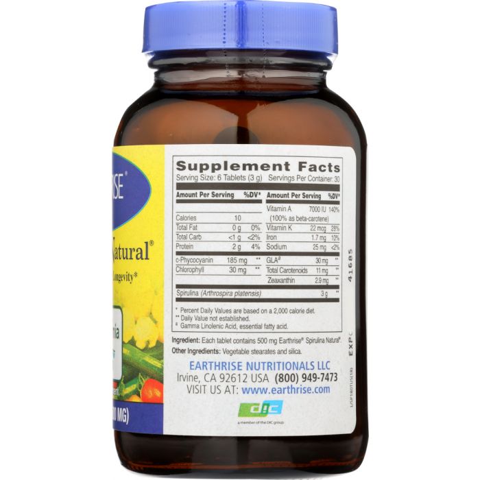 EARTHRISE: Spirulina Natural Green Super Food For Longevity 500 mg., 180 Tablets