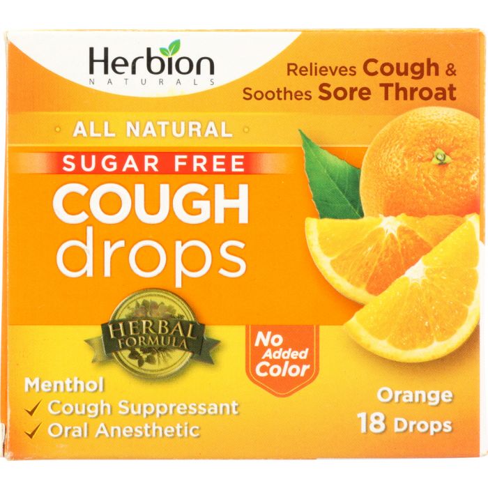 HERBION NATURALS: Cough Drops Orange No Sugar, 18 tb