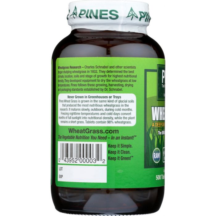 PINES WHEAT GRASS: Organic Wheat Grass 500 mg, 500 Tablets