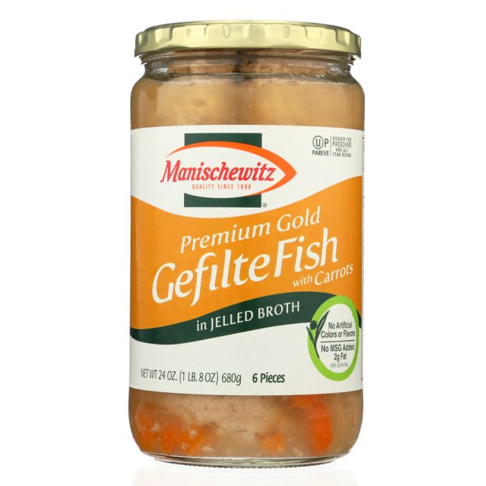 MANISCHEWITZ: Premium Gold Gefilte Fish with Carrots in Jelled Broth, 24 Oz
