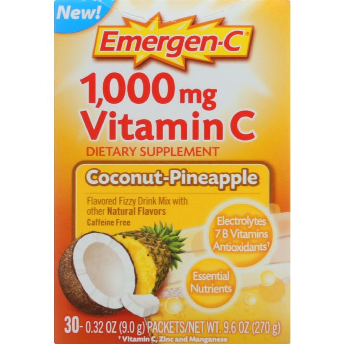 EMERGEN-C: Vitamin C Drink Mix Coconut Pineapple 1000 mg 30 Packets, 9.6 oz