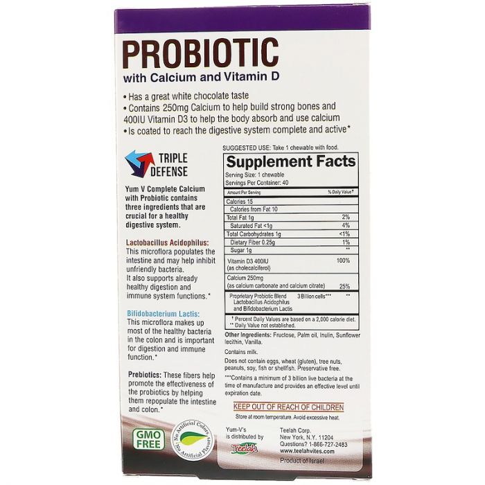 YUM VS: Probiotic Calcium, 40 ea