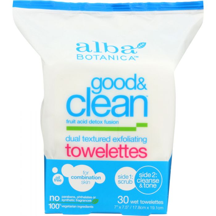ALBA BOTANICA: Good & Clean Dual Textured Exfoliating Towelettes, 30 Wet Towelettes