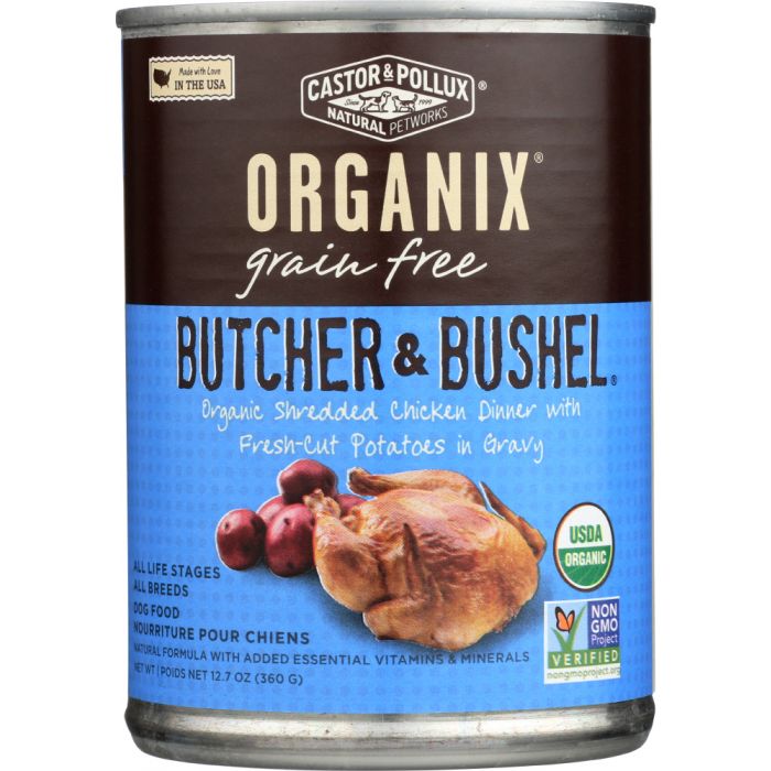 CASTOR & POLLUX: Organix Butcher & Bushel Grain Free Shredded Chicken Dinner Adult Canned Dog Food, 12.7 oz