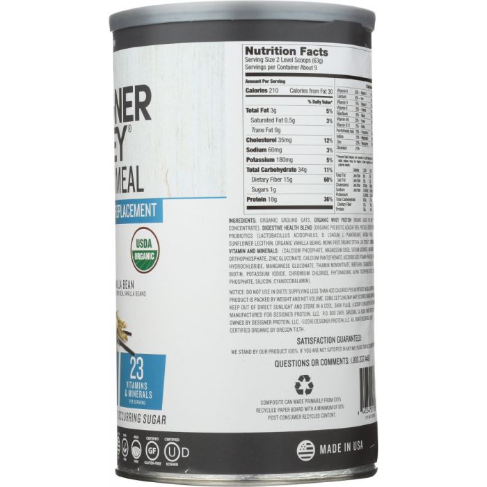 DESIGNER PROTEIN WHEY: Designer Whey Meal Replacement Powder Vanilla Organic, 1.21 lb