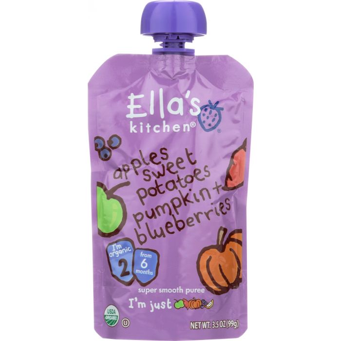ELLAS KITCHEN: Baby Stage 1 Apple Sweet Potatoes Pumpkin and Blueberries, 3.5 oz