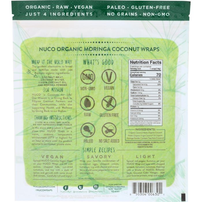 NUCO: Organic Moringa Coconut Wraps, 2.47 oz