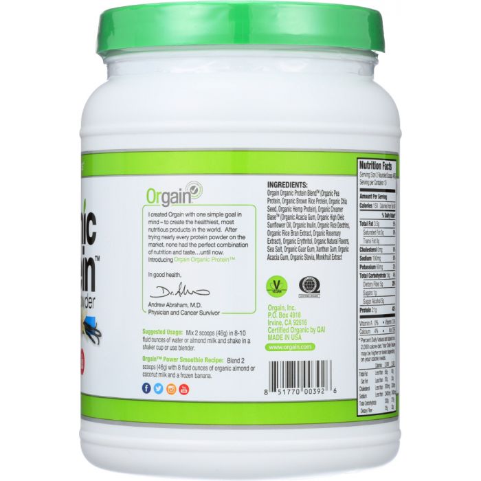 ORGAIN: Protein Powder Vanilla Bean, 1.02 lb