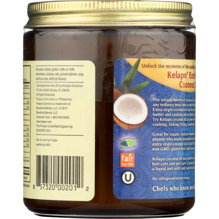 KELAPO: Organic Extra Virgin Fair Trade Coconut Oil, 8 oz