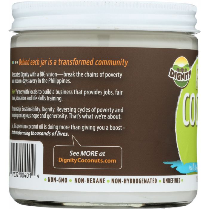 DIGNITY COCONUTS: Raw Coconut Oil Organic & Virgin, 15 oz