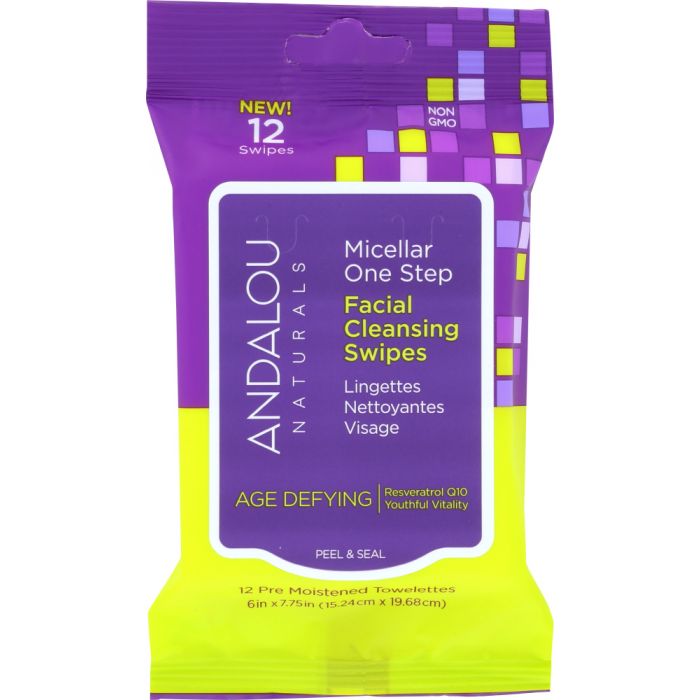 ANDALOU NATURALS: Micellar One Step Facial Cleansing Swipes Age Defying, 12 pc
