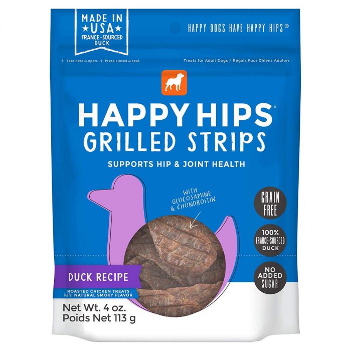 HAPPY HIPS: Dog Treat Duck Grilled Strips, 4 oz