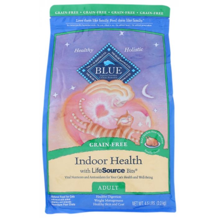 BLUE BUFFALO: Indoor Health Adult Cat Food Grain-Free Chicken Recipe, 4.50 lb