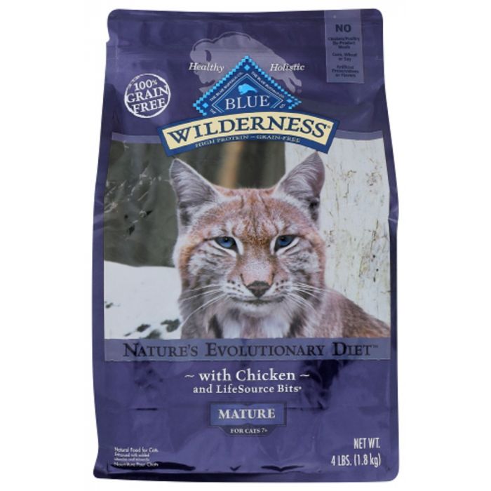 BLUE BUFFALO: Wilderness Mature Cat Food Chicken Recipe, 4 lb