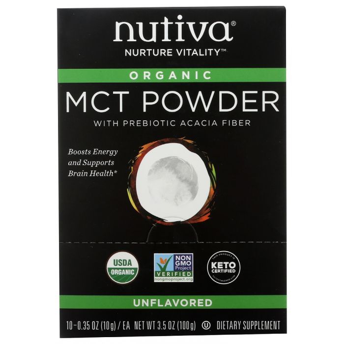 NUTIVA: Organic Unflavored MCT Powder 10 Pack, 3.5 oz