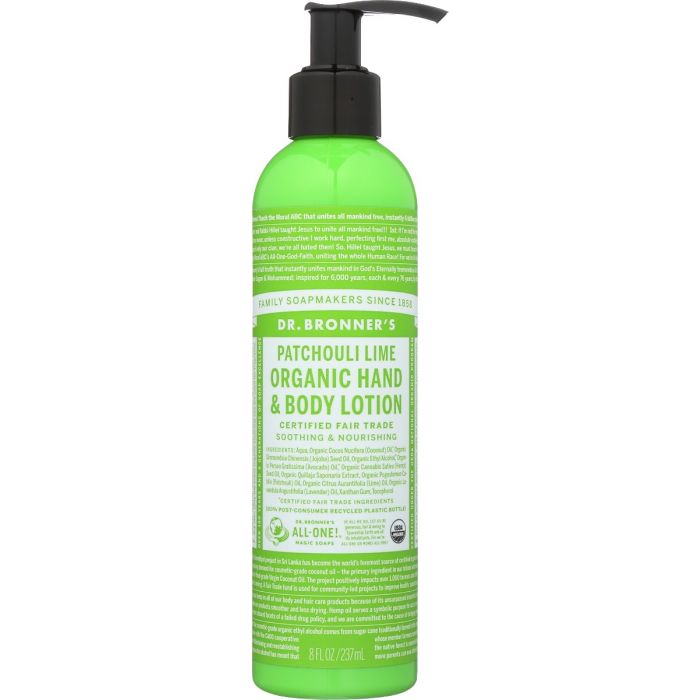 DR BRONNERS: Patchouli Lime Organic Hand & Body Lotion, 8 oz