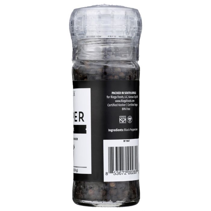 RIEGA: Black Pepper Adjustable Grinder, 1.9 oz