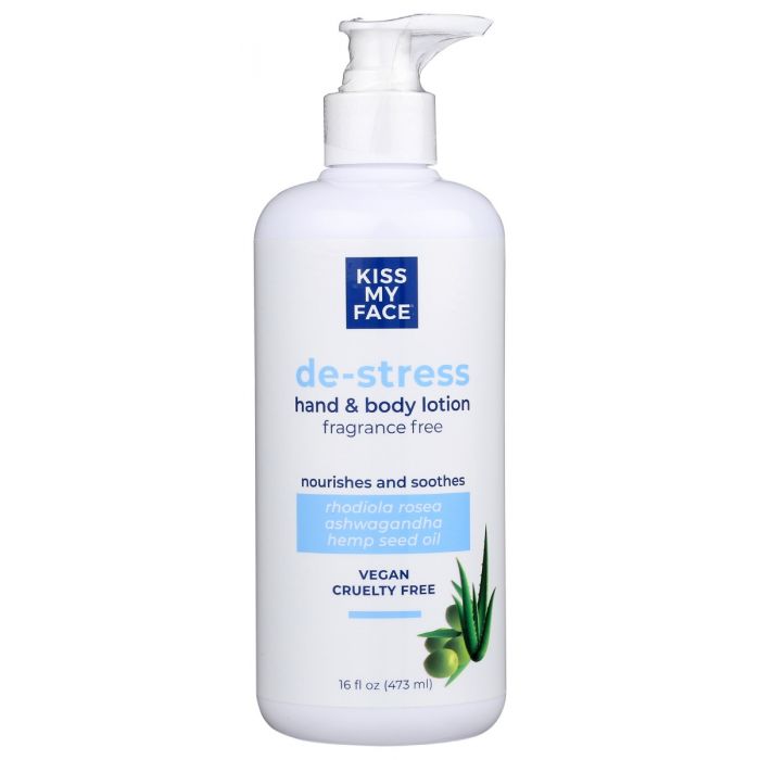KISS MY FACE: De Stress Fragrance Free Hand And Body Lotion, 16 oz
