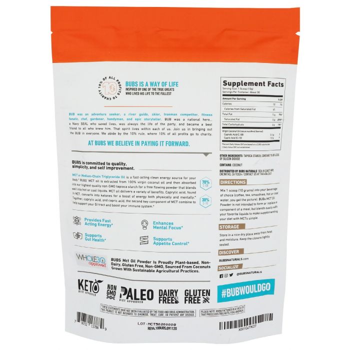 BUBS NATURALS: Mct Powder, 10.6 oz