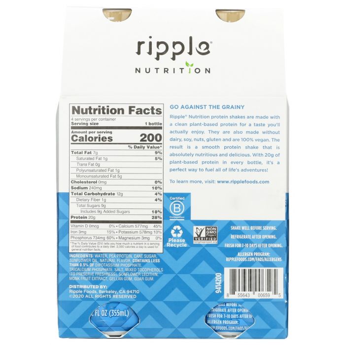 RIPPLE: Vanilla Protein Shake 4pk, 48 oz