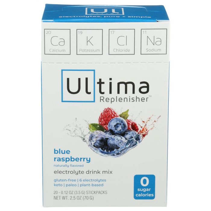 ULTIMA REPLENISHER: Blue Raspberry Electrolyte Hydration Mix 20 Packets, 70 gm