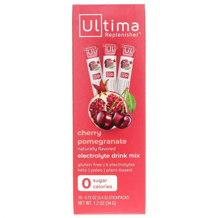ULTIMA REPLENISHER: Cherry Pomegranate Electrolyte Hydration Mix 10 Packets, 1.2 oz